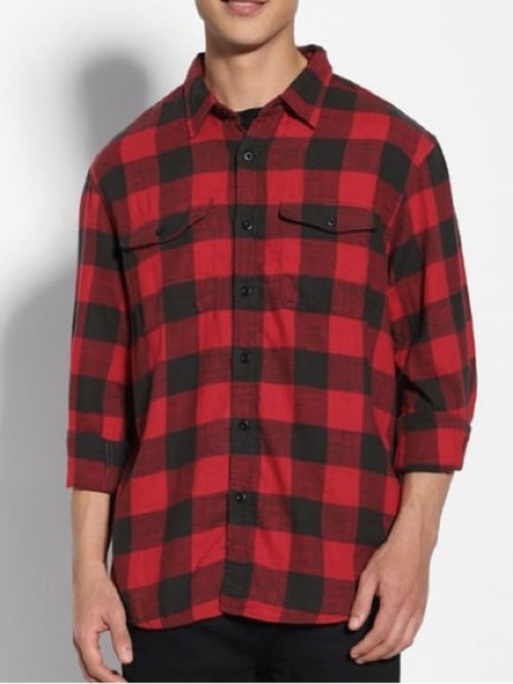 American Eagle Outfitters |Red Black Buffalo Plaid Button-Down Shirt Size Large